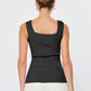 Black Floral Accent Ribbed Tank Top
