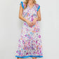 Capri Blue Border Print Short Sleeve Midi Dress
