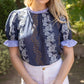 Navy Stripe Ruffle Detail Floral Printed Top