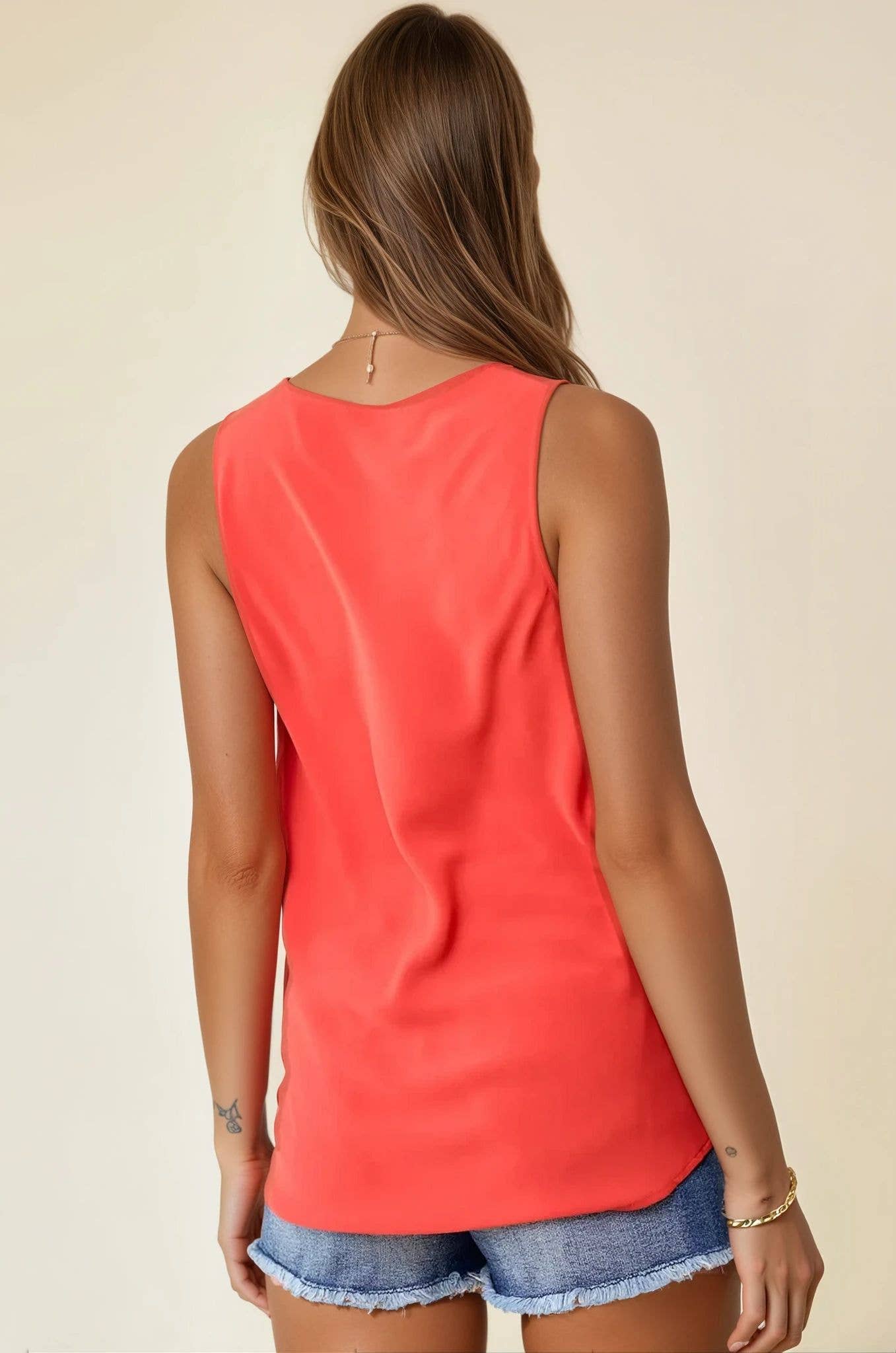 Sleeveless Scoop Neck Bias Woven Top
