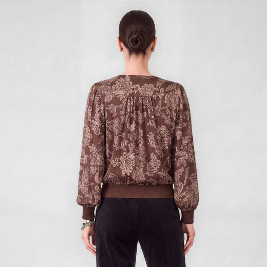 Floral Printed Lace Surplice Top