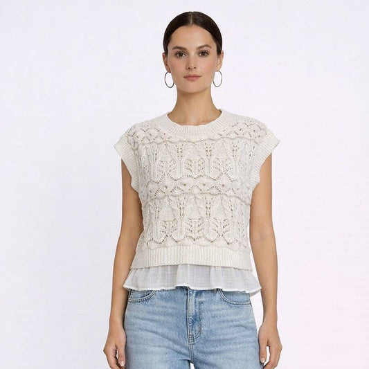 Ivory Crochet Layered Sweater Vest