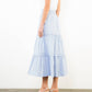 Blue Textured Striped Tiered Skirt