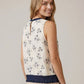 Floral Embroidery With Mini Ruffle Button Top
