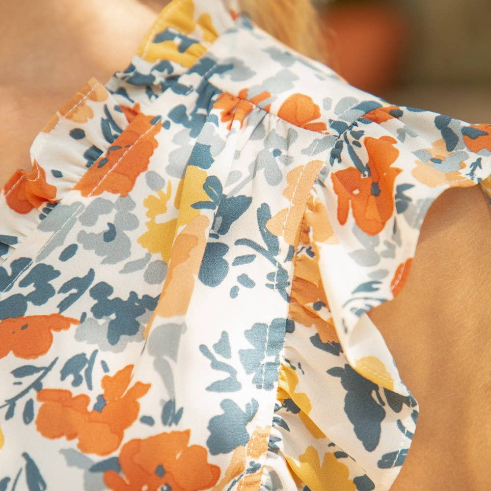 Ruffle Neck Mustard Floral Top