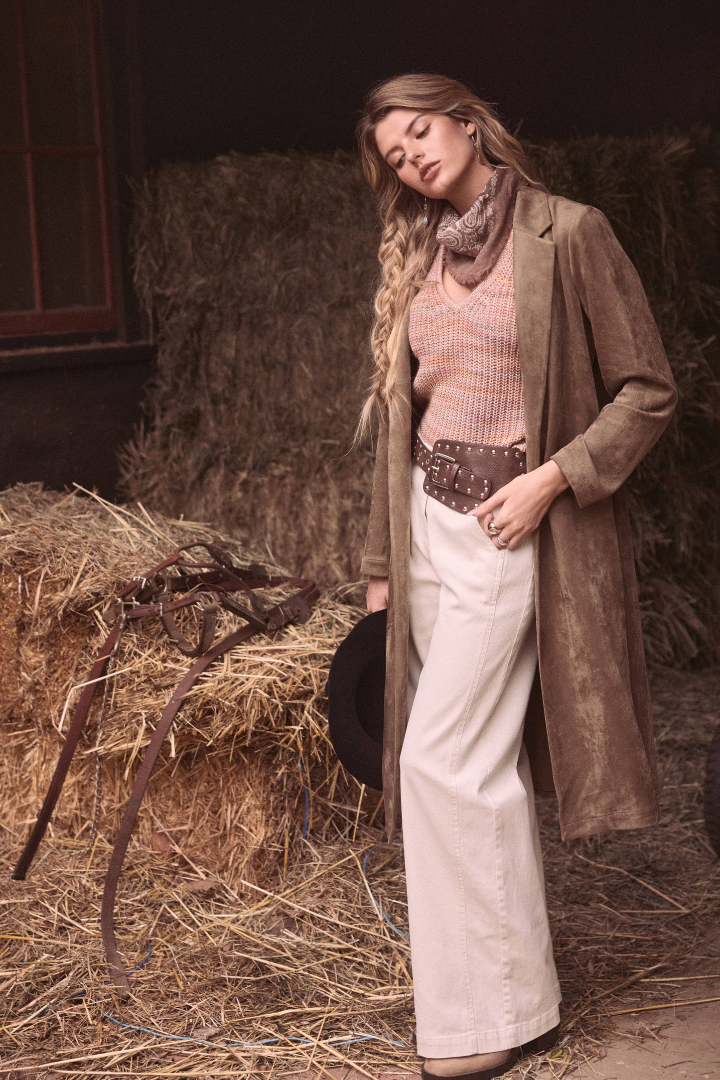 Western Faux Suede Duster Coat