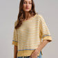 Yellow Striped Contrast Trim Sweater Tee