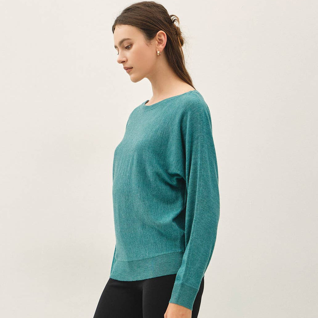 Dolman Sleeve Fine Gauge Boatneck Sweater