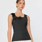 Black Floral Accent Ribbed Tank Top