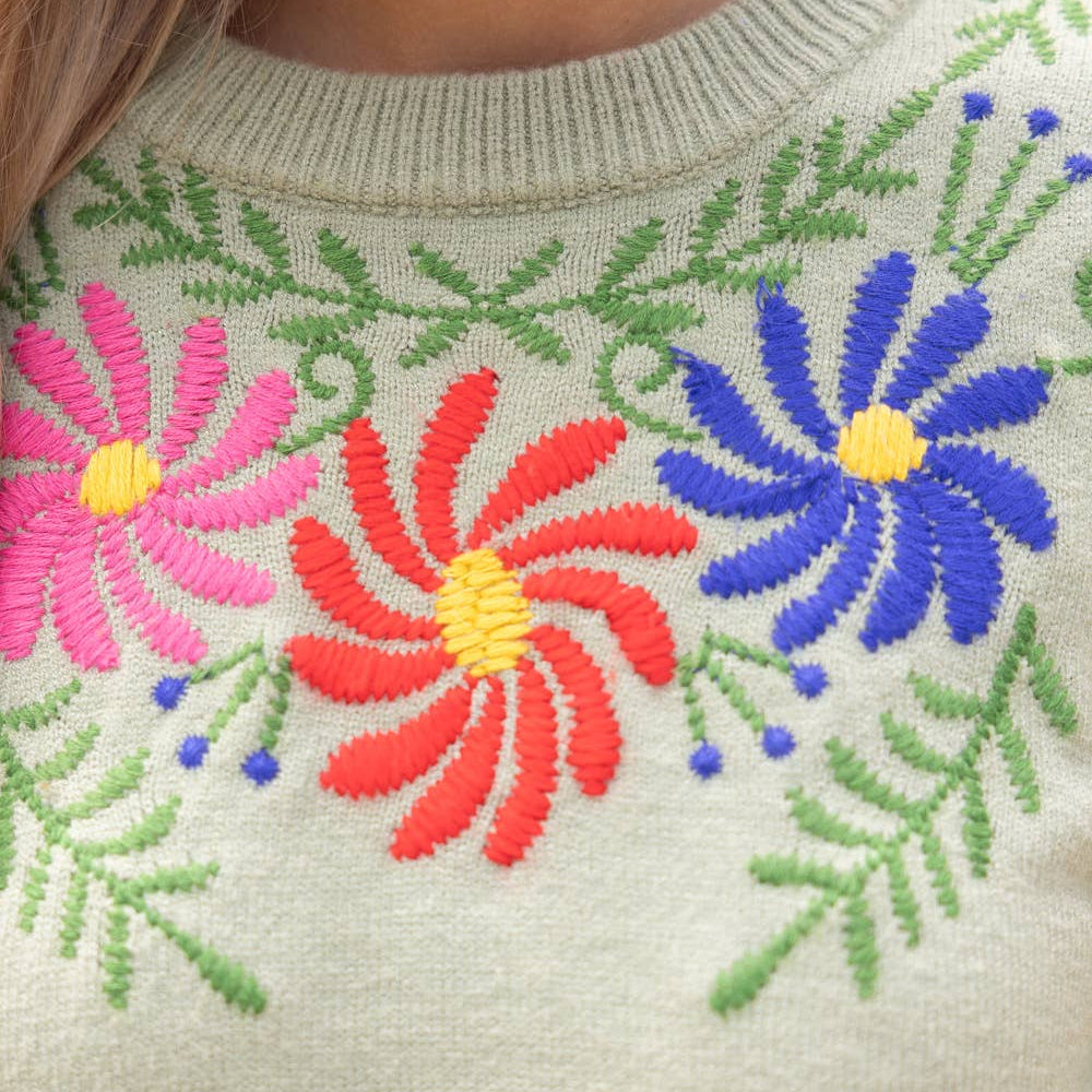 Floral Embroidered Long Sleeve Sweater