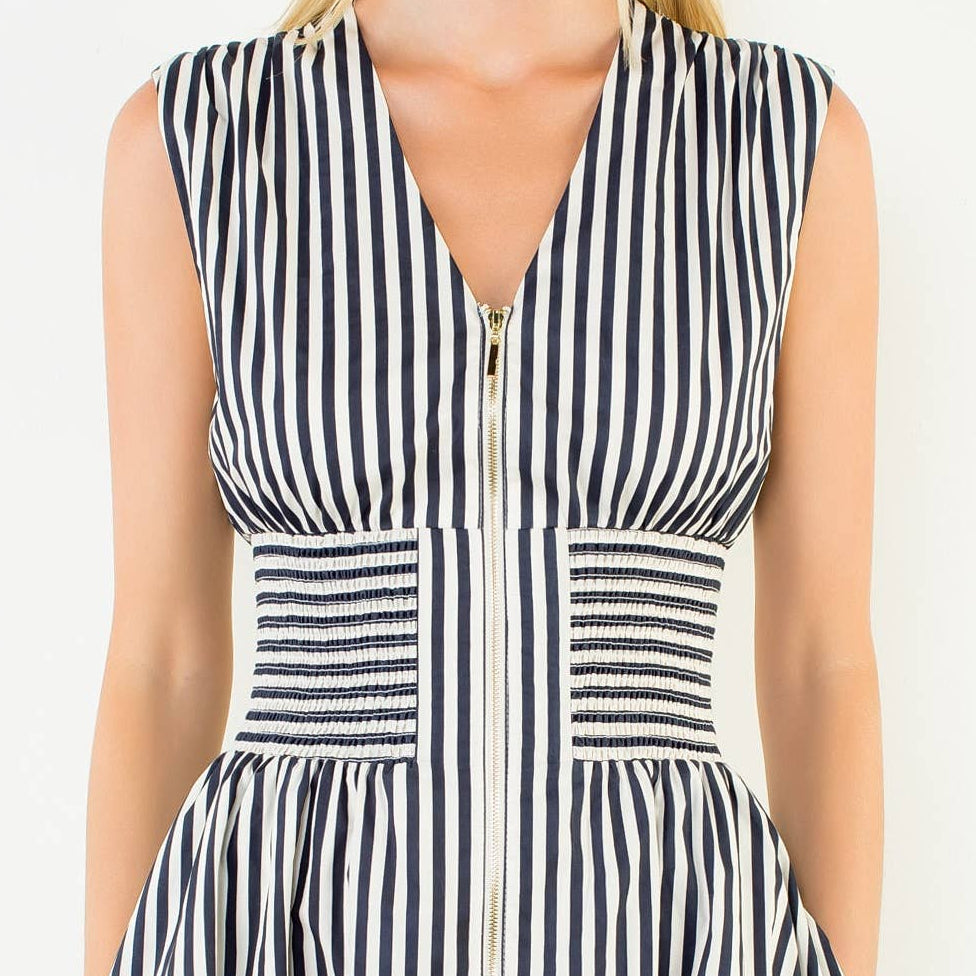 Sleeveless Vertical Striped Zippered Dress