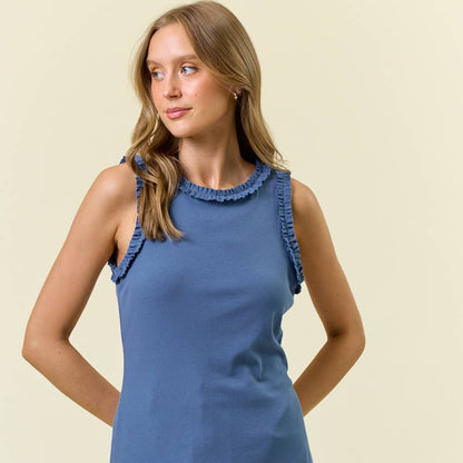 SOLID KNIT TANK RUFFLE TRIM