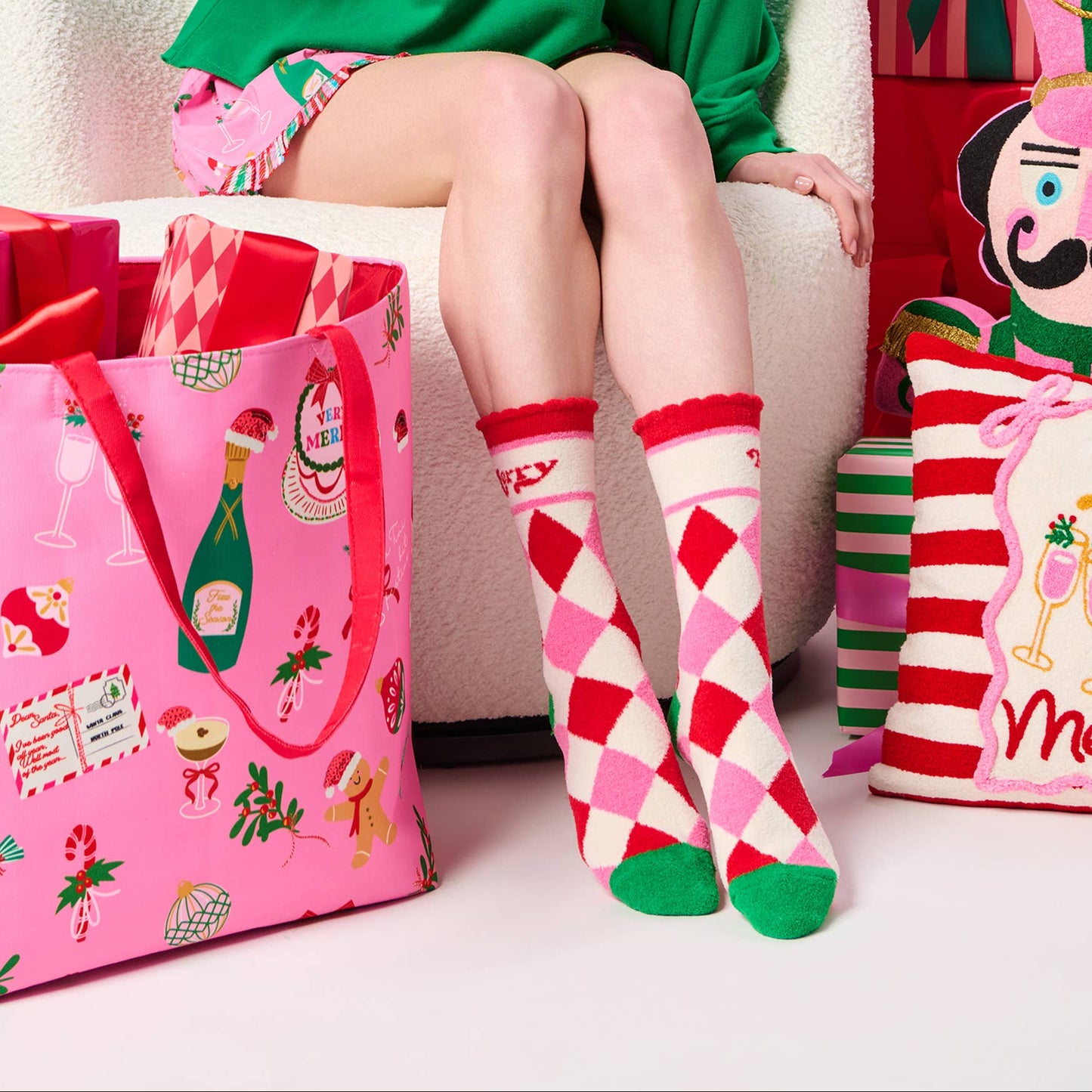 "MERRY" Argyle Socks
