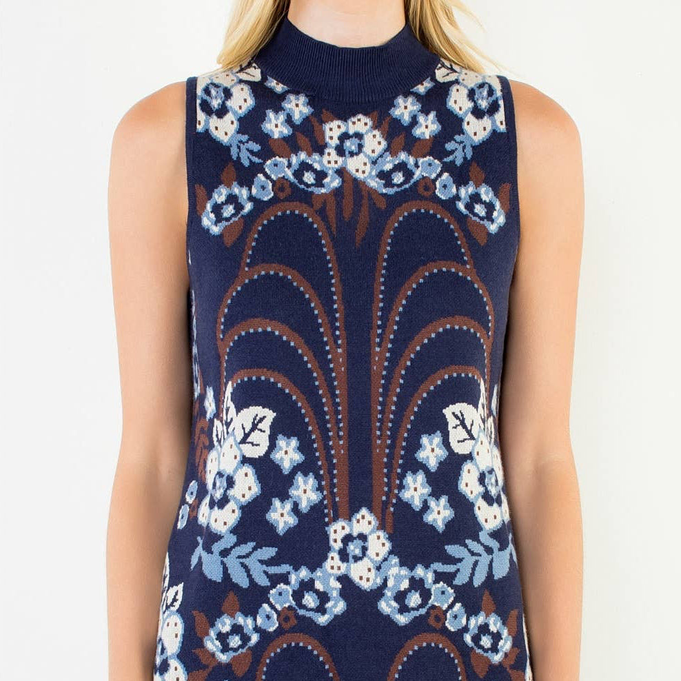 High Neck Sleeveless Pattern Dress