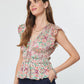 Printed Pleated Peplum V-neck Blouse