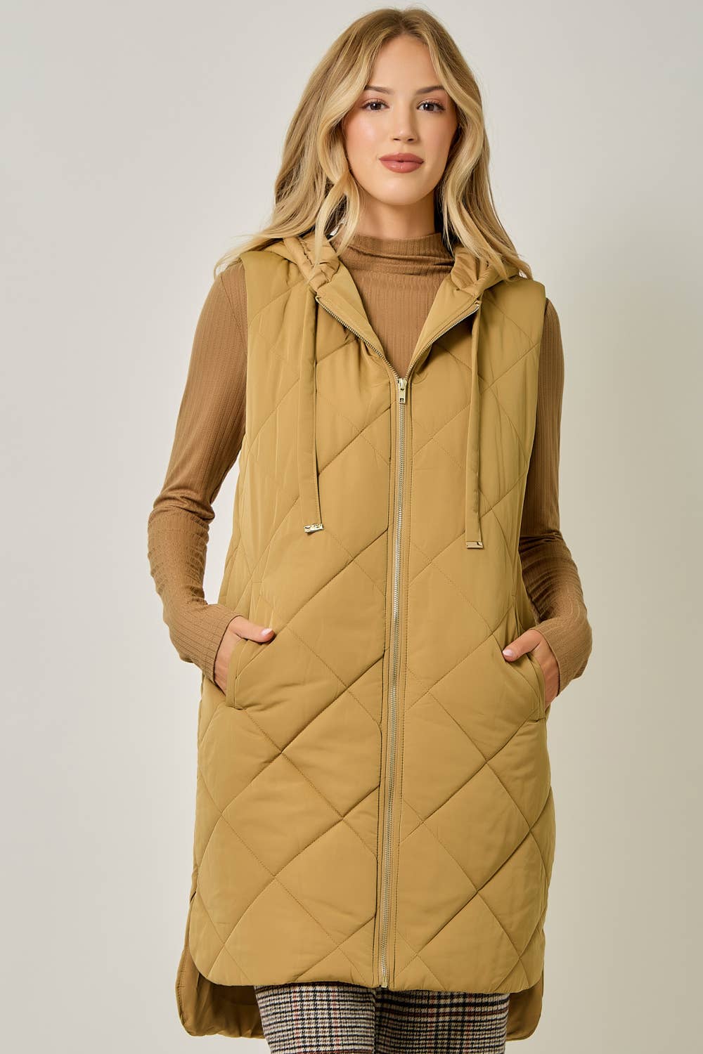 Quilted Puffer Long Hoodie Vest