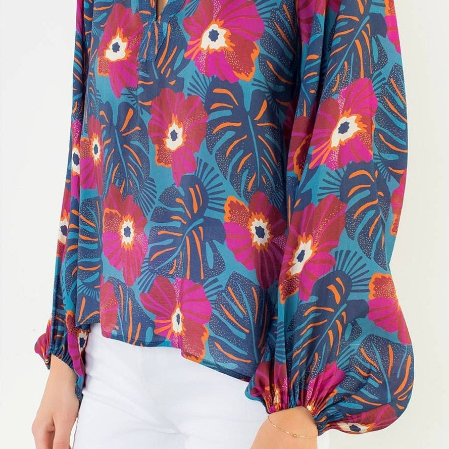 Long Sleeve Flowy Flower Top