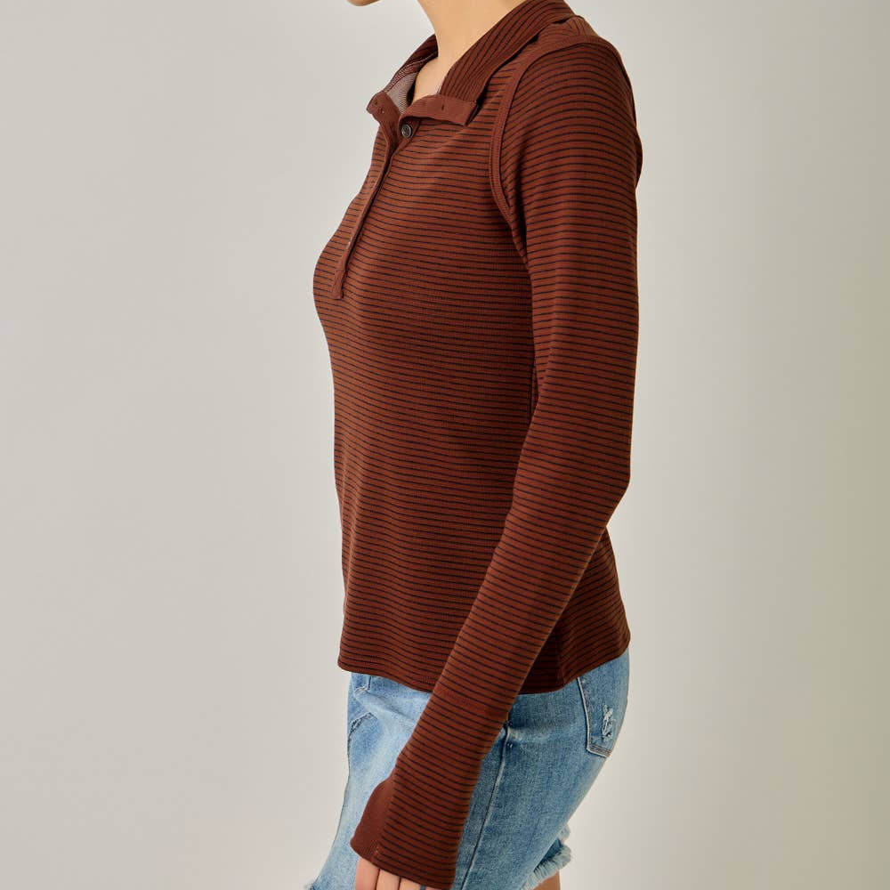 High Neck Striped Henley Top