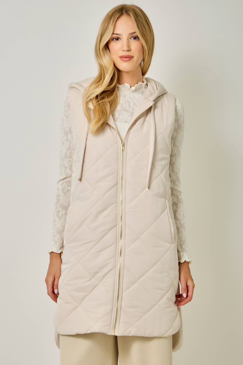Quilted Puffer Long Hoodie Vest