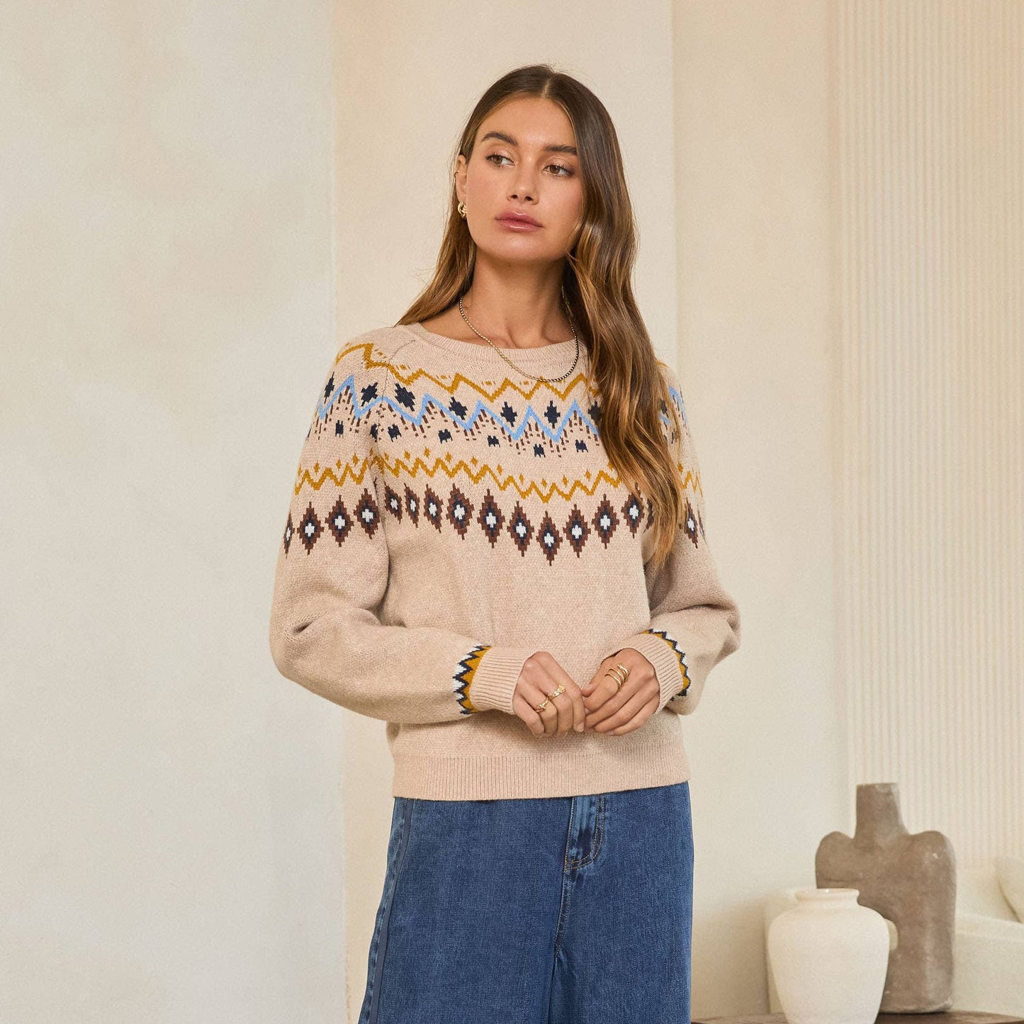 Fair Isle Long Sleeve Crewneck Sweater