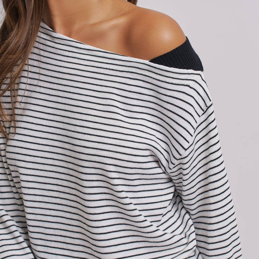 Asymmetrical Striped One-Shoulder Top