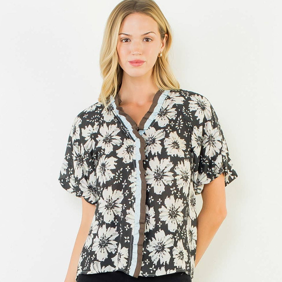 Puff Sleeve Floral Print Top