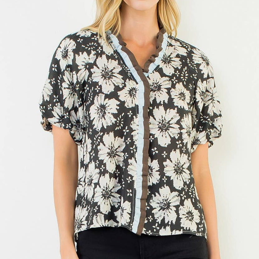 Puff Sleeve Floral Print Top