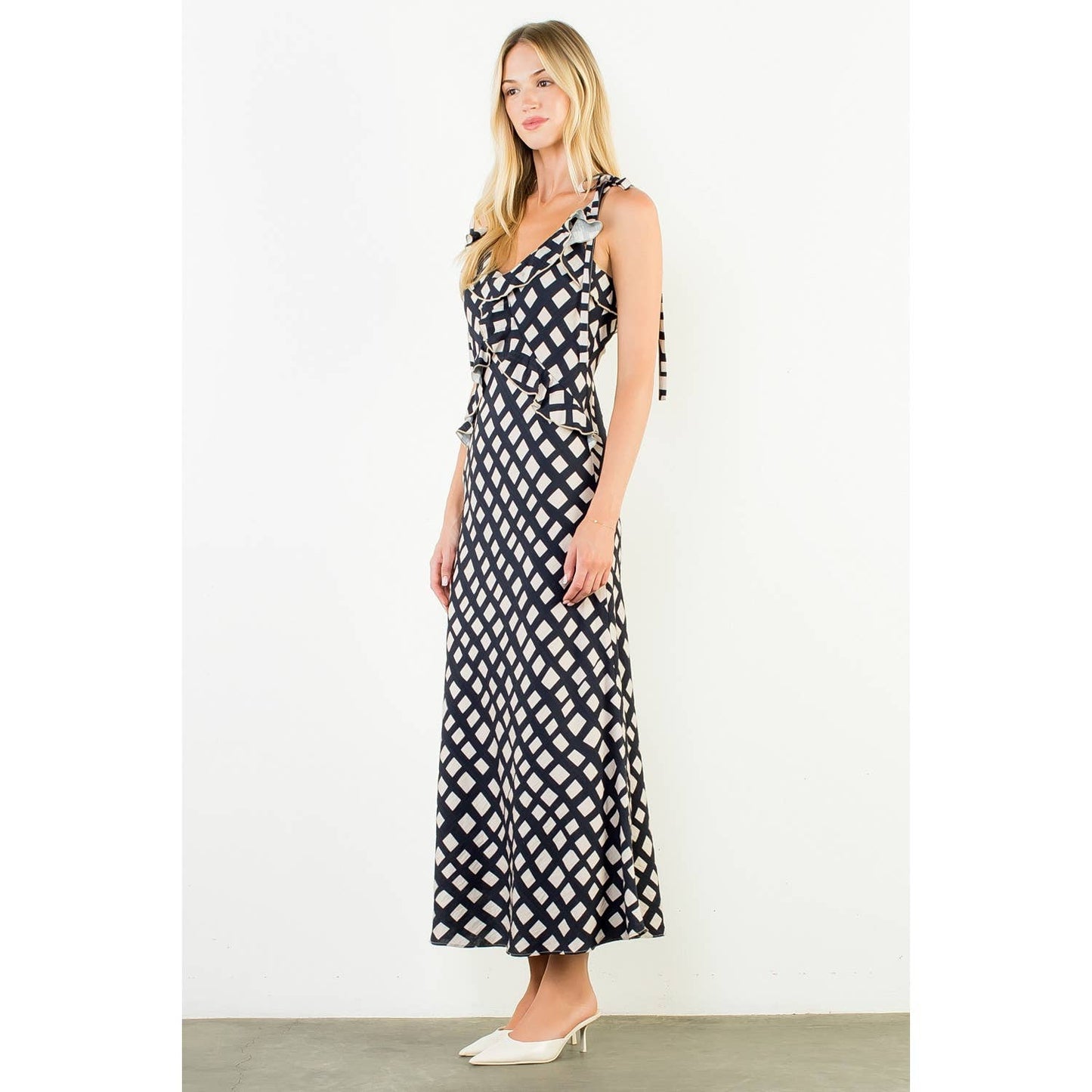 Tie Strap Geometric Pattern Dress