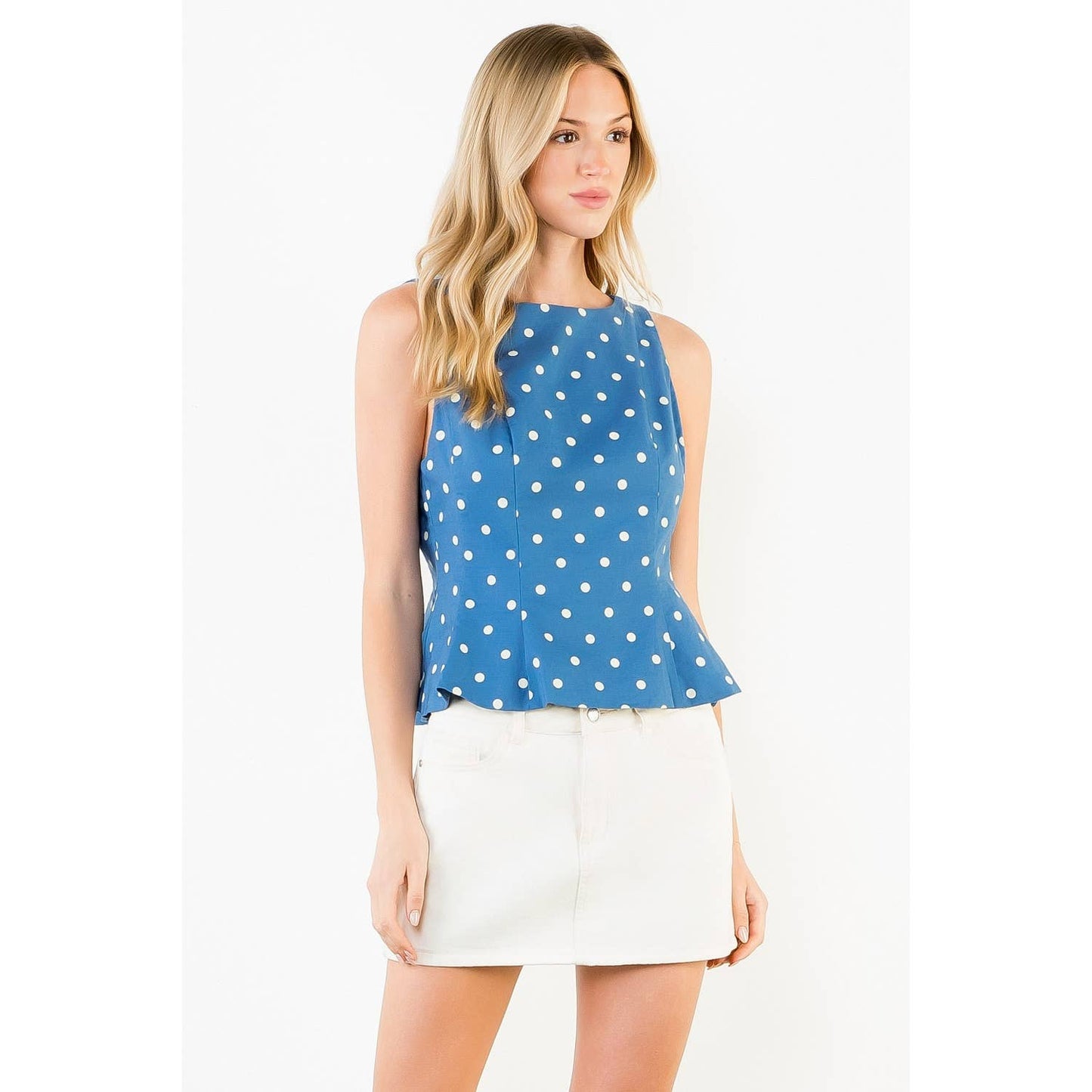 Polka Dot Boat Neck Panel Top