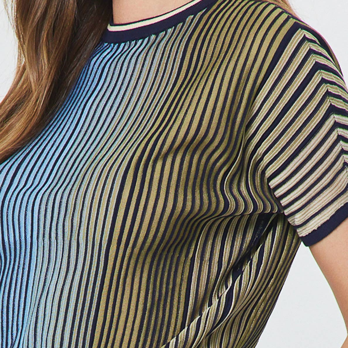 Striped Dolman Sleeve Short Sleeve Sweater