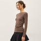 Modal Ribbed Boat Neck Shirred Waist Top