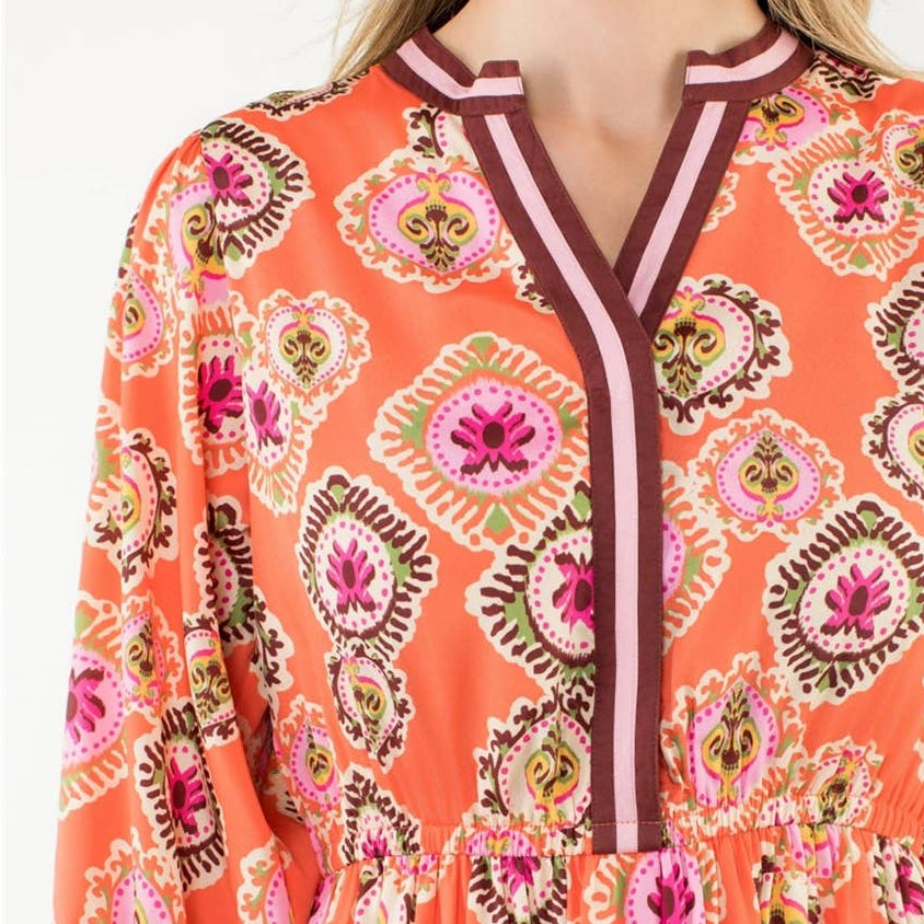 3/4 Sleeve Print Maxi Dress
