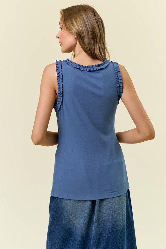 SOLID KNIT TANK RUFFLE TRIM