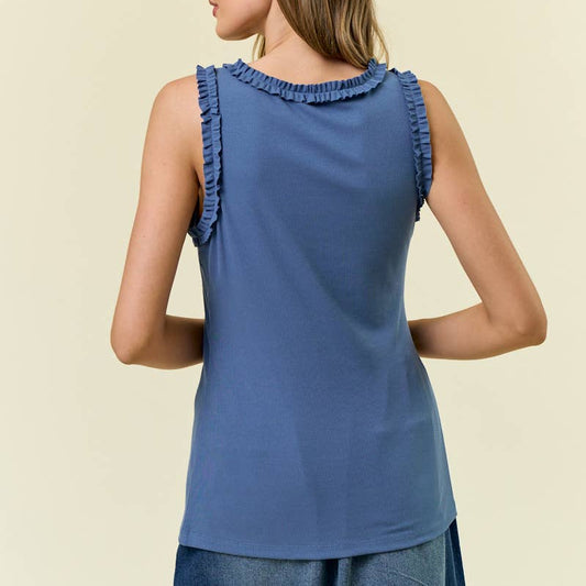 Solid Knit Tank with Ruffle Trim