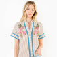 Striped Floral Embroidery Top
