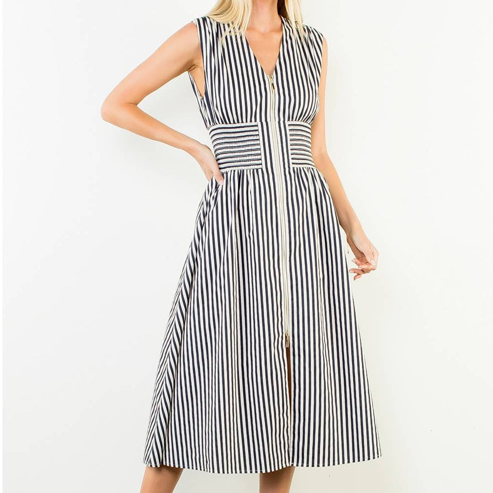 Sleeveless Vertical Striped Zippered Dress