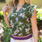 Olive Stripe Ribbed Band Floral Print and Embroidered Top