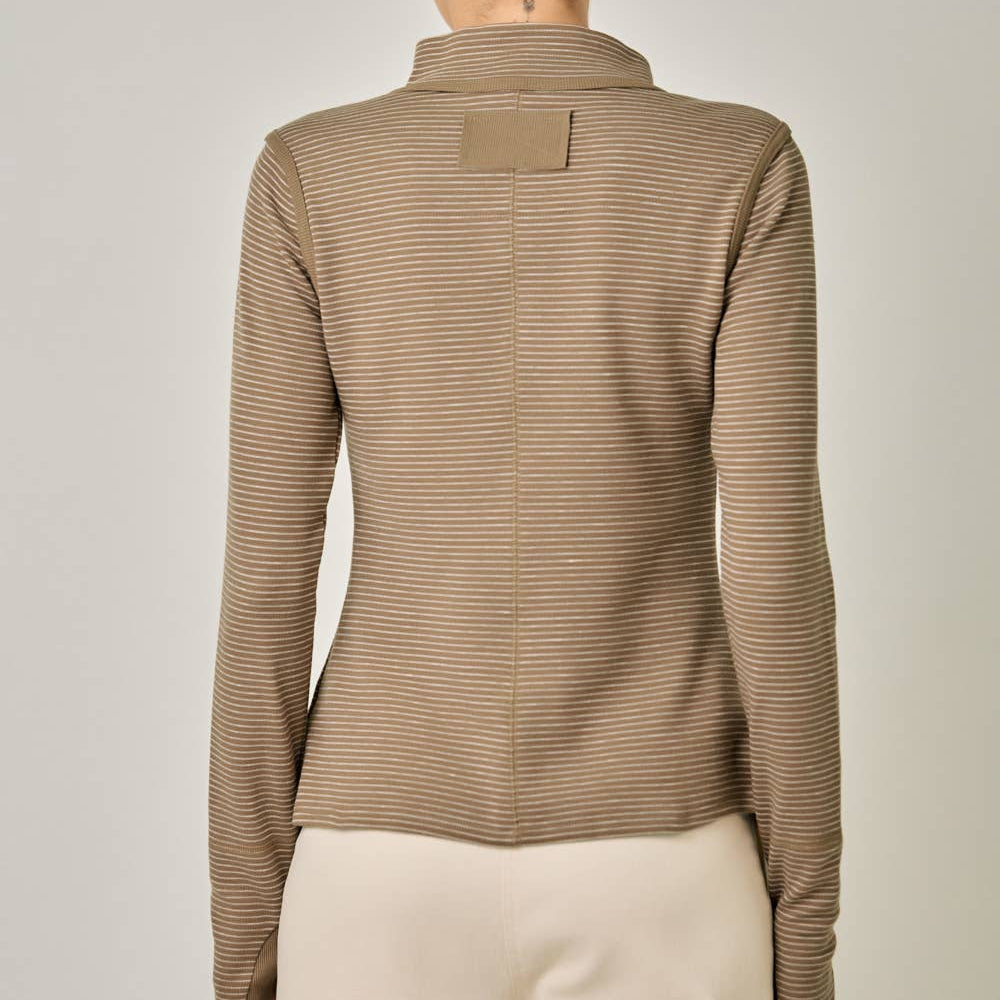 High Neck Striped Henley Top