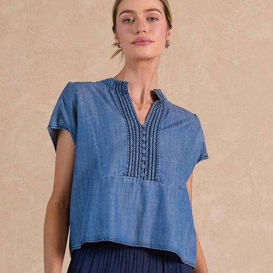 Chambray Boxy Cropped Top