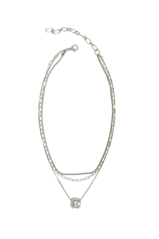 15+ 3 Row Square Halo Pendant Necklace