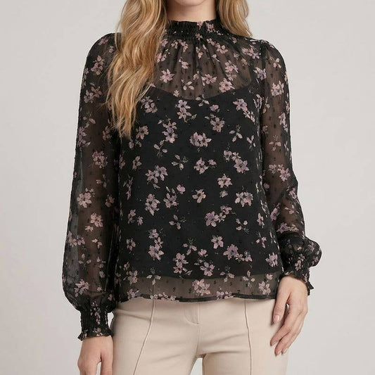 Floral Print Tie Neck Blouse