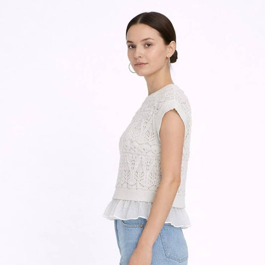 Ivory Crochet Layered Sweater Vest