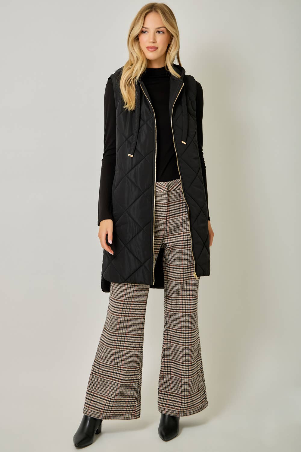Quilted Puffer Long Hoodie Vest