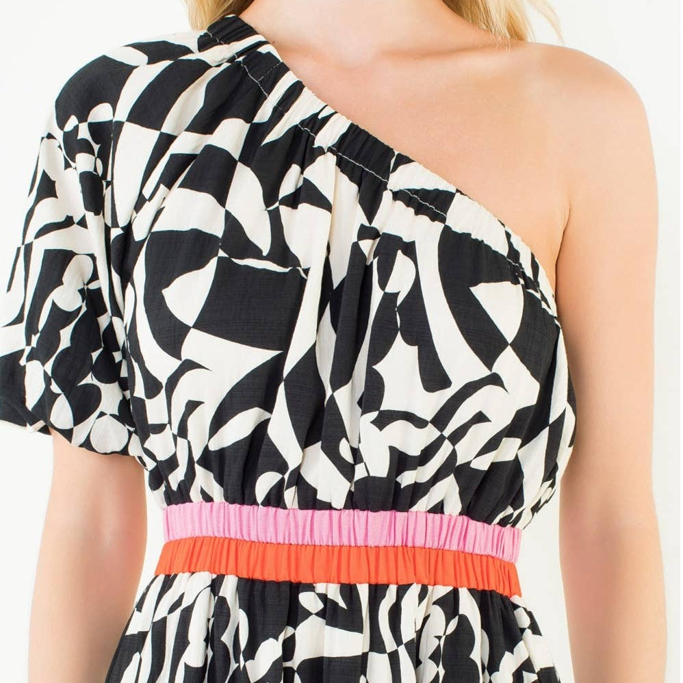 One Shoulder Pattern Detail Maxi Dress