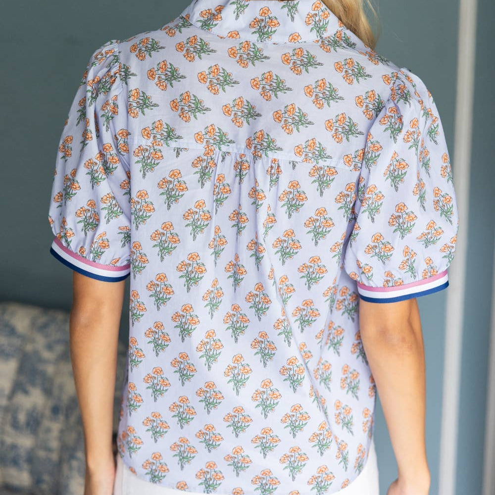 Periwinkle Multi Stripe Contrast Detail Floral Printed Top