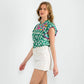 Embroidered Flutter Sleeve Print Top