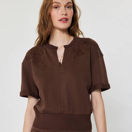 Embroidered Cropped Short Sleeve Sweatshirt