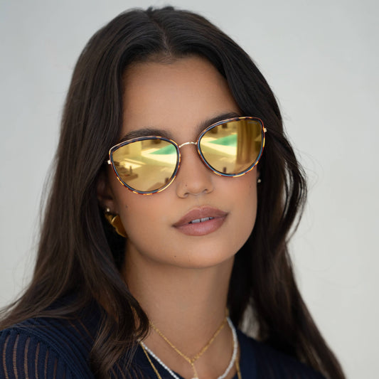 Luna Acetate Womens Cat Eye Sunglasses: Tortoise / Gold Mirror