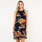 Black Sleeveless Floral Halter Dress