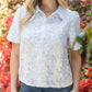 Blue Button Down Stripe Paisley Floral Embroidered Top